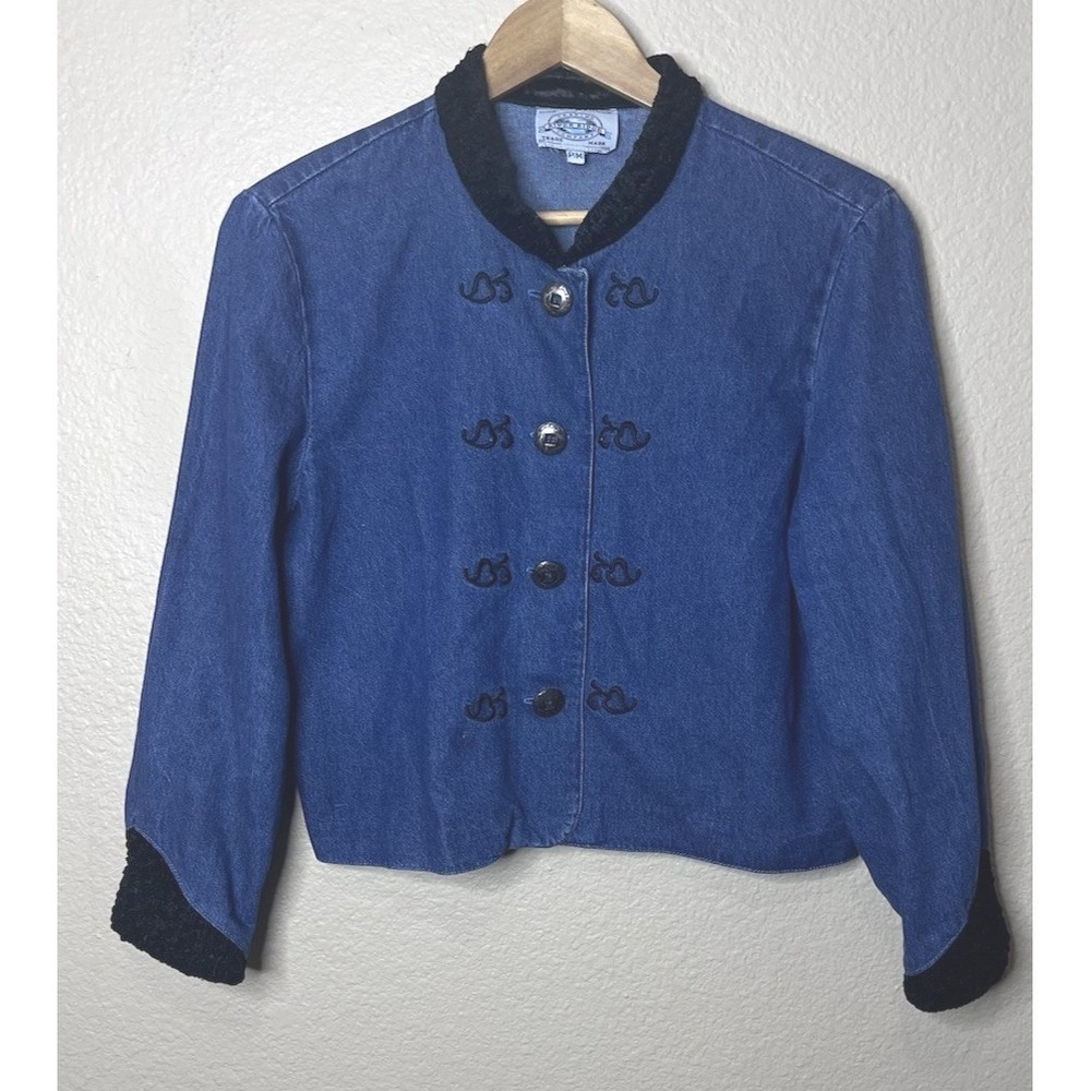 River Ridge Trading VTG‎ Denim Jacket Blue Embroidered Medium Petite